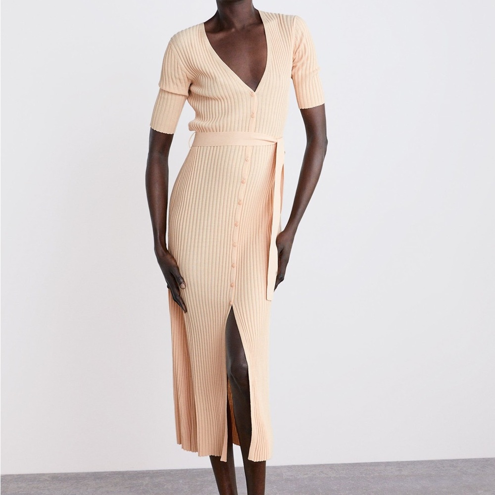 ZARA Belted Knit Button Dress
